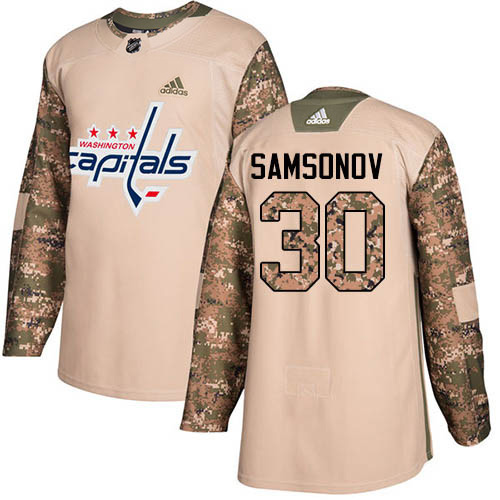 Adidas Capitals #30 Ilya Samsonov Camo Authentic 2017 Veterans Day Stitched Youth NHL Jersey